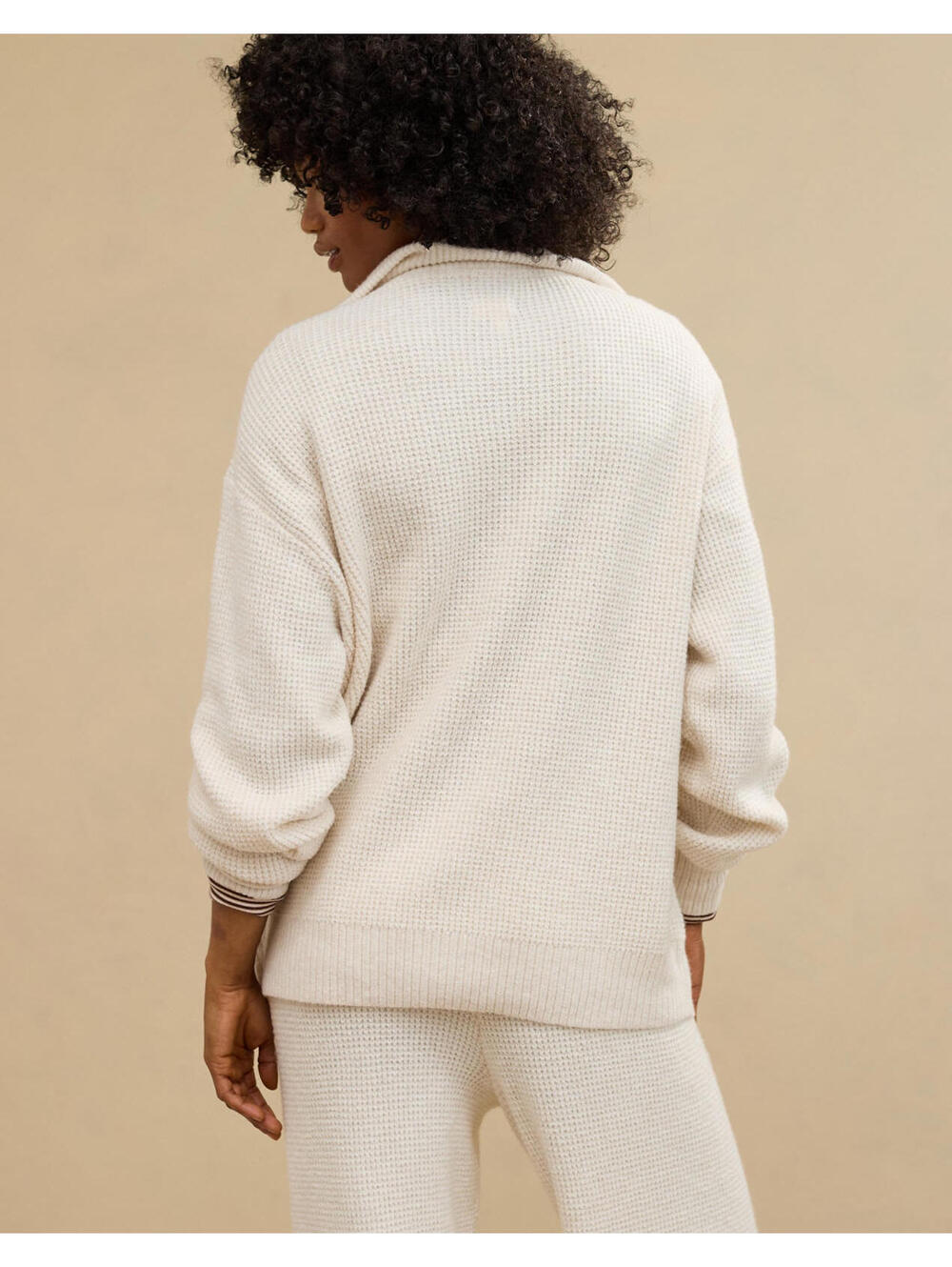 Aerie Cozy Up Oversized Waffle Knit Button Sweater Beige XXL - Picture 4 of 9